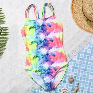 Kadın mayo kız kravat tek parça mayo çocuklar criss cross back çocuk 7-14 yıl genç mayo kıyafet monokini yaz plaj kıyafeti