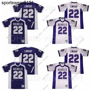 American College Football Wear Men High School South Rebels Football 22 Phillip Lindsay Jersey All Stitched Sport Respirável Pure Cotton Team Purple Away White Colo