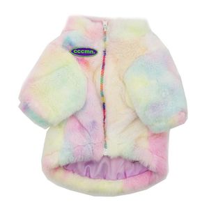 Jackor Fashion Winter Fur Dog Coat Rainbow Dog Jacket för små medelstora hundar Frenchie Bulldog tröja varma mopskläder för husdjur