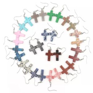 Charm Natural Stone Cross Charms Earrings Hand Carved Crystal Quartz Mini Earring Pendant Jewelry Drop Delivery Dhidw