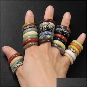 Band Rings Random Lots 6Mm Natural Stone Ring Opal Red Black Onyx Tiger Eye Sodalite Malachite Jewelry Gift Finger For Women Men Dro Dhwit