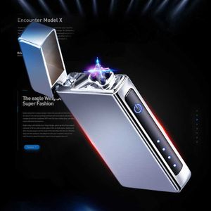 Fingerprint Double Arc Plasma Lighter USB Pulse Windproof Metal Electronic Smart Display Power Lighters Gifts 4R4I