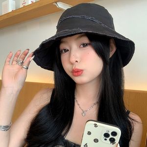 Wersja koreańska swobodna damska kapelusz kubełkowy Summer Large Brim Brim Hats Outdoor Shading Casual Proste Składany Kpop Fisherman Cap