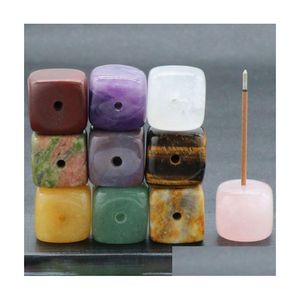 Stone Square Natural Healing Gemstones Incense Stick Base Holder Fragrant Plug Amethyst Clear Quartz Incenses Tray Drop Delivery Jewe Dhckp