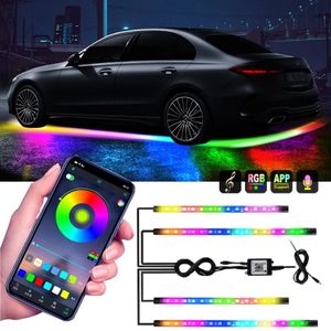 4Pcs Car Underglow Neon lights Flexible LED Strip Underbody APP Control RGB Dream Color Auto Decorative Ambient Atmosphere Lamps 12V