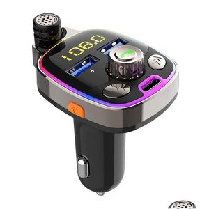 Bluetooth Car Kit Charger Wireless BT 5.0 FM sändarhänder som ringer med 5V/3.6A PDADDDOUBLE USB -portar Drop Leverans Mobiler Moto DHUL4