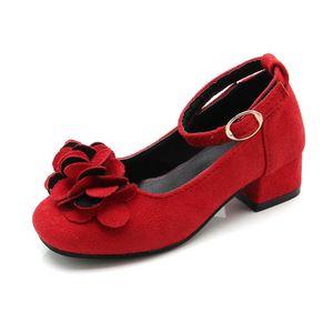 Tênis Rosa Vermelho Preto Crianças Meninas Sapatos de Couro para Crianças Salto Alto Meninas Princesa Sapatos Para Festa de Casamento Grandes Meninas Vestidos SapatosHKD230701