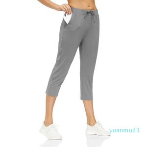 Frühling und Sommer neue Sport-Freizeit-Caprihosen für Damen, lockere Lauf-Fitness, atmungsaktive, elastische Yoga-Hosen mit hoher Taille und Schnürung