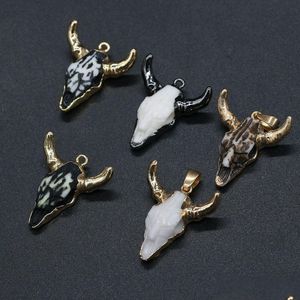 Charms Semi-Precious Stone Acrylic Ox Cow Bones Head Shape Pendant Finding For Diy Necklaces Men Punk Women Fashion Jewelry 26X30Mm Dhido