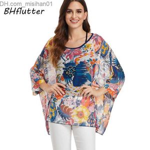 Maglietta da donna Maglietta da donna BHflutter Top estivo per donna Moda Batwing Camicette in chiffon allentate casual Camicia Stampa floreale Boho Beach Camicetta Blusas Z230703