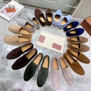 Designer Shoes LP Flat Men Suede Loafers Summer Charms Embellished Walk Shoe Apricot Leather Casual Shoe Slip On Flats With Box