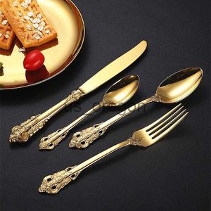 Conjuntos de Louça de Luxo Palácio Conjunto de Talheres de Aço Inoxidável Bife Faca Garfo Home Completo Talheres Colher de Café Colheres de Chá Utensílios de Cozinha x0703