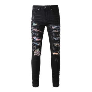 Jeans da uomo firmati in denim Jeans skinny strappati alla moda Pantaloni da motociclista da uomo slim fit streetwear High Street Hip Hop Distressed Destroyed Pantsrsr1