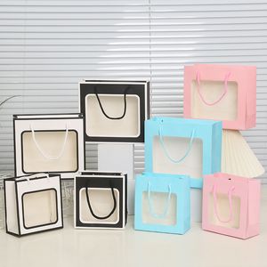 Gift Wrap 12pcs Kraft Paper Bag Present Box For Clothes Books Shopping Packaging Handle Bags Birthday Party Wedding Decoration 230701