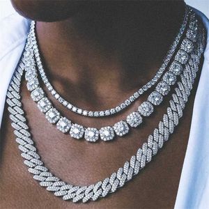 Nici mężczyźni kobiety luksusowe Prong kubański Link Chain naszyjnik Bling Iced Out kryształowa cyrkonia Cluster tenis naszyjniki Hip Hop biżuteria 230613