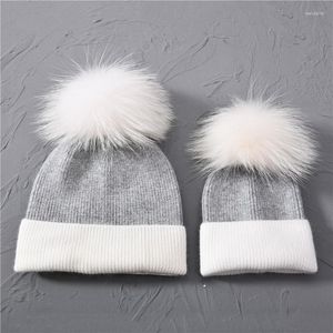 Berets Mommy And Me Beanie Hats Winter Women Kids Girls Boys Baby Cashmere Wool Knit With Cute Fur Pom Bobble Warm Soft