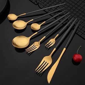 Dinnerware Sets Tableware Stainless Steel Black Gold Flatware Cutlery Set Dinnerware Dinner Knife Coffee Spoon Fork Salad Fork Spoon Silverware x0703