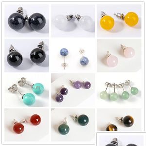 Stud 6Mm 8Mm Natural Stone Amethyst Pink Crystal Tiger Eyes Red Green Yellow Agate Earrings Women Jewelry Ol Tyle Drop Delivery Dhmcq