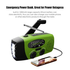 ラジオ緊急ラジオハンドクランクソーラー天気ラジオ1200MAH AM / FM / NOAA緊急気象ラジオパワーバンクソーラー充電付きラジオラジオパワーバンク