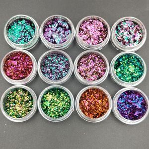 Adesivos Decalques Conjunto de 12 frascos Chameleon Flake Color Mudando Mirror Chrome Pigment Multi Colors Nail Flakes Galaxy GLITTER Collection IU67 230703