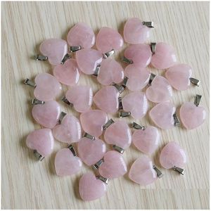 Amuletos Pedra Natural 20Mm Formato de Coração Pingentes de Quartzo Rosa Chakras Brincos de Ajuste de Gema Colar Fazendo Sortidas Drop Delivery Jóias F Dh2Bu