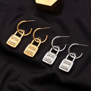 Marca de luxo folheada a ouro 18K Brinco com letras de design em aço inoxidável Argola de orelha geométrica Famosa Prata 925 Cristal Brinco de strass Joias para festa de casamento