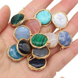 Charms Delicate Natural Stone Wrap Round Rose Quartz Lapis Lazi Turquoise Opal Pendant Diy For Bracelet Necklace Earrings Jewelry Ma Dh8Tn