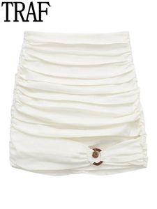 Camiseta traf 2022 conjuntos de saia plissada feminina cintura alta fora branco saias curtas para mulheres verão apertado mini saias mulher streetwear