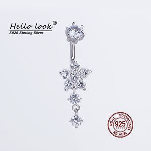 Nabel-Klingelknopfringe HelloLook 925 Sterling Silber Bauchnabelpiercing Zirkon Blume Nabelpiercing Körperschmuck Luxus-Hochzeits-Bauchnabelring 230703