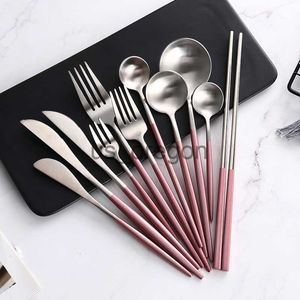 Dinnerware Sets Pink Silver Stainless Steel Western Tableware Steak Knife Fork Coffee Spoon Teaspoon Butter Knives Chopstick Gold Cutlery Set x0703