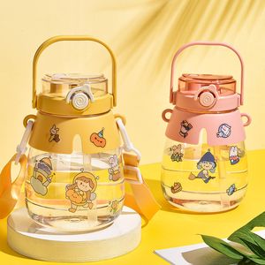 Large capacity water bottle 1300ml lovely fresh new double drink big belly cup outdoor children students portable kettle creative gift