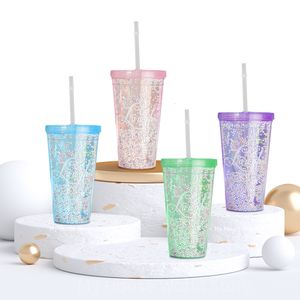 Su Şişeleri 550ml Kawaii Kabak Su Şişesi Gökkuşağı Köpük Tumbler Saman Kupası Yeniden Kullanılabilir Kişiselleştirilmiş İçecek Kahve İçme Kupası Açık Mekan 230703