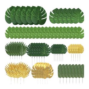 Torkade blommor 72 PCS Artificial Palm Tropical Leaves Jungle Decorations For Beach Baby Shower Wedding Birthday 230701