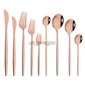 Serviser Rose Gold Spegel Bestick Set Fruktgafflar Skedar Dessert Knivar Bröllopsservis Rostfritt stål Bestick Matservis Set x0703