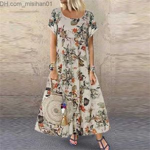 Casual Dresses Vintage Floral Long Dress Women Summer Elegant Cotton Linen Womens Boho Beach Maxi Holiday Party Vestidos 220531 Z230703