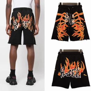 Angel Palm Summer Flame Print Furred Shorts Lose Casual Mens and Womens Sports Quarter Pants-XL