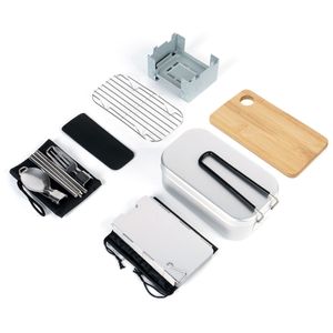 Camp Kitchen Outdoor Camping Portable Lunch Box Combo Set Mini Cutting Board Folding Stove Steaming Rack Windshield Fork Spoon Chopsticks 230701