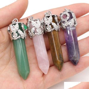 Charms Naturstein Chakra Sechseck Form Pendel Anhänger Rosenquarz Heilung Reiki Kristall Finden für DIY Halsketten Frauen Mode J Dh496