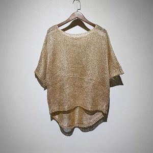 T-shirty Cakucool Women Gold Lurex Knit Pullover Srebrny nitce długa batwing rękaw