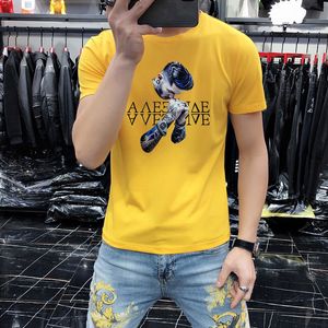 2023 Summer European Men's T-shirt Pure Cotton Trendy Men's Print Versatile Slim Fit, Handsome, Fashion Style