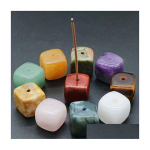 Stone Square Natural Healing Gemstones Incense Stick Base Holder Fragrant Plug Amethyst Clear Quartz Tray Drop Delivery Jewelry Dhsei