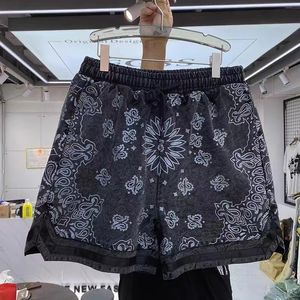 Men's Shorts Dark High Street full of black and white cashew flowers printed baggy shorts for men and women 230701