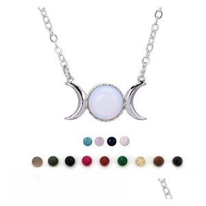 Pendant Necklaces Titanium Steel Colorfast Natural Quartz Amethyst Moon Sun Guardian Stone Necklace Womens Opal Drop Delivery Jewelr Dhbsf