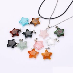 Pendant Necklaces Five-Pointed Star Natural Crystal Rose Quartz Necklace Pentagram Shape Chakra Healing Jewelry For Women Men Drop D Dhov3