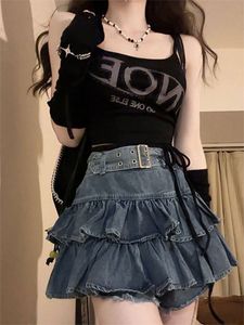 Zweiteiliges Kleid Y2k Rock Kawaii Mädchen Süßes Denim Damen Sommer Plissee Lässig Hohe Taille Slim Gothic Mini A Word Short 230701