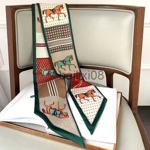 Eşarplar Uzun İpek Eşarp Torbası Kravat Lady Neck Sıska Sıska Kabarbalık Saç Bandı Folard Horse Baskı Marka Lady Neckerchief Kurdele 2021 Bahar Yeni J230703