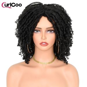 Lace Wigs Short Dreadlock Wigs For Women Synthetic Curly Ombre Braided Wigs Black Brown Red African Soft Faux Locs Crochet Twist Hair 230701