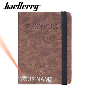 Baellerry RFID Passport Covers Men Wallets Free Name Engraving Card Holder Male Purses Simple Unisex Wallet Travel Passport Bag