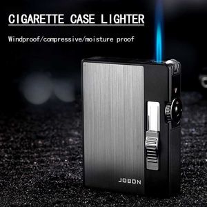 Jobon Portable Metal Cigarette Box Windproof Jet Flame Gas Flint Torch Turbo Case Lighter Smoking Men's Gift 0X31Without Gas