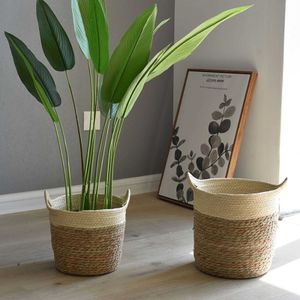 Planters POTS STRAW STRAMT KASSBALDA BASKETS Tvätt Lagring Dekorativ korg Straw Flower Pot Garden Planters Hushållsarrangör R230614